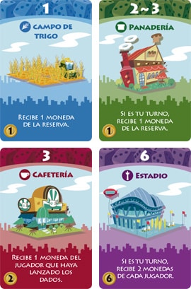 Tipos de carta de Ciudad Machi Koro